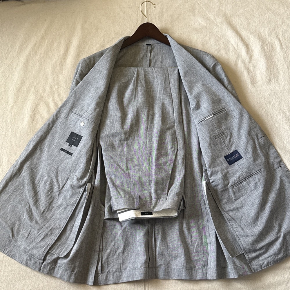 J Crew Unstructured Ludlow Linen Cotton 40L 34x31* Slim Fit Gray Somelos Fabric